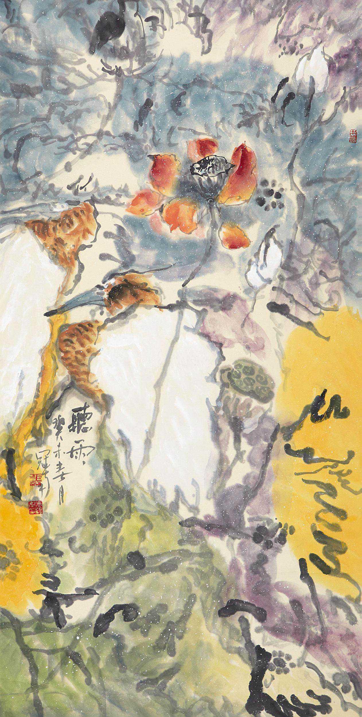 吴冠南这样画的花鸟画视觉冲击力非常的强悍