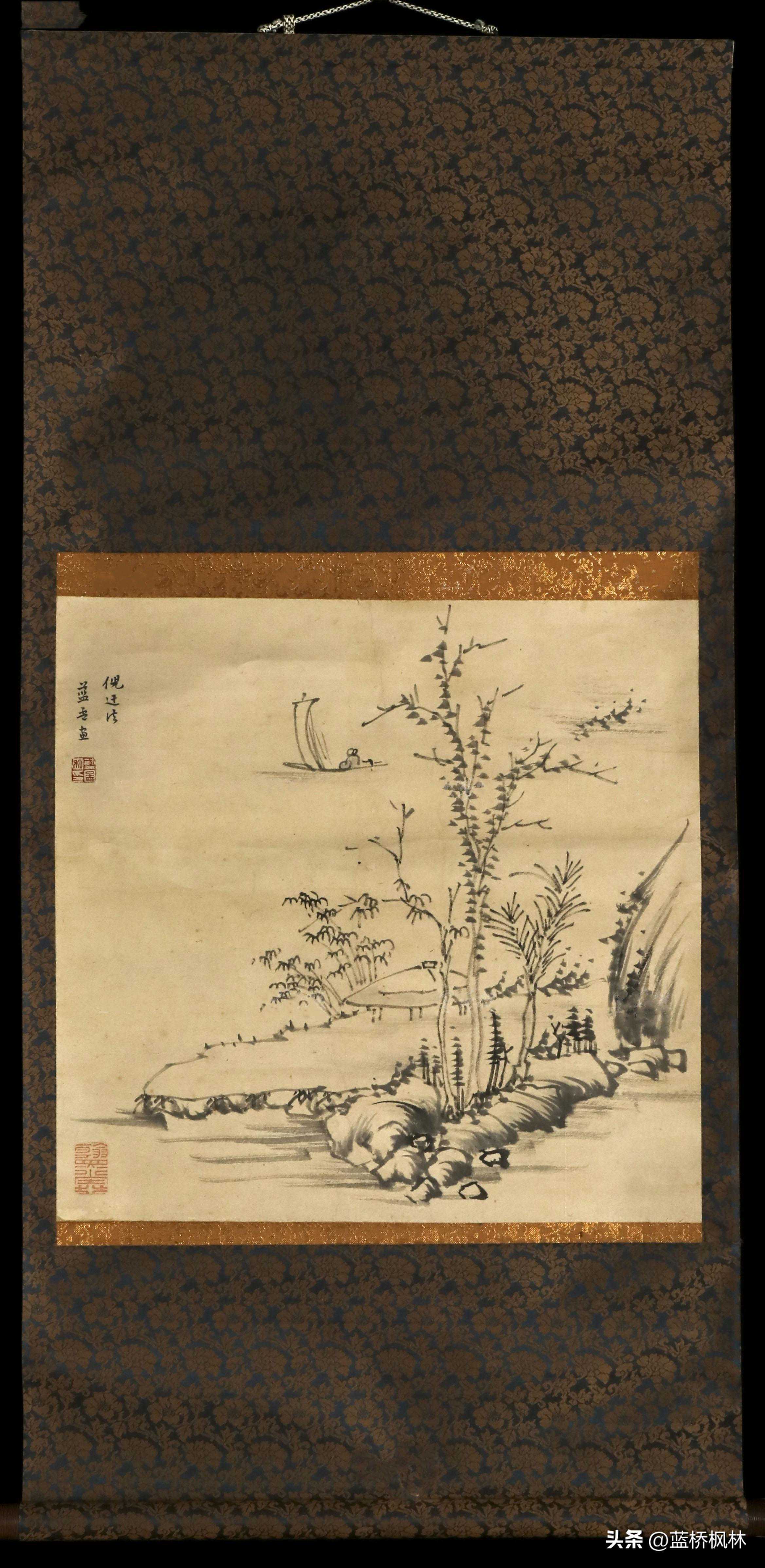 清代著名画家蓝孟《泛舟图》